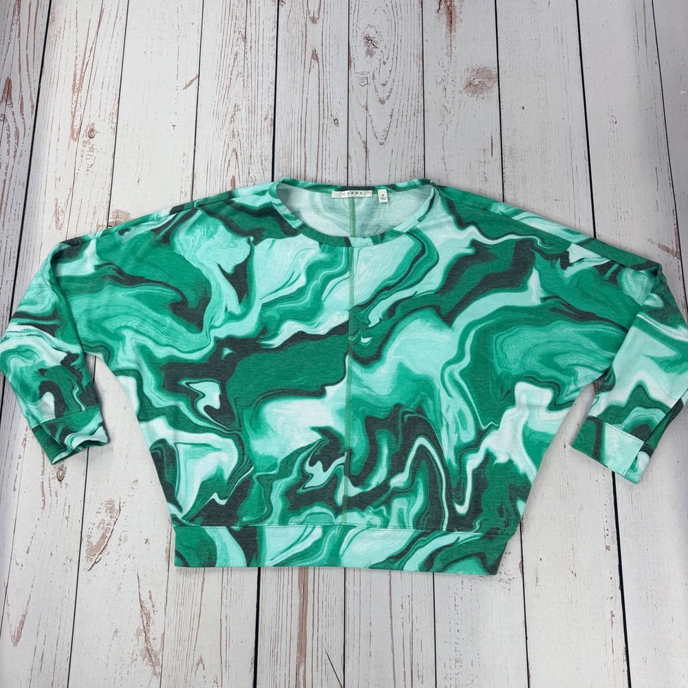 Cyrus Green Marble Swirl Dolman Sleeve Sweatshirt Women Medium K562308